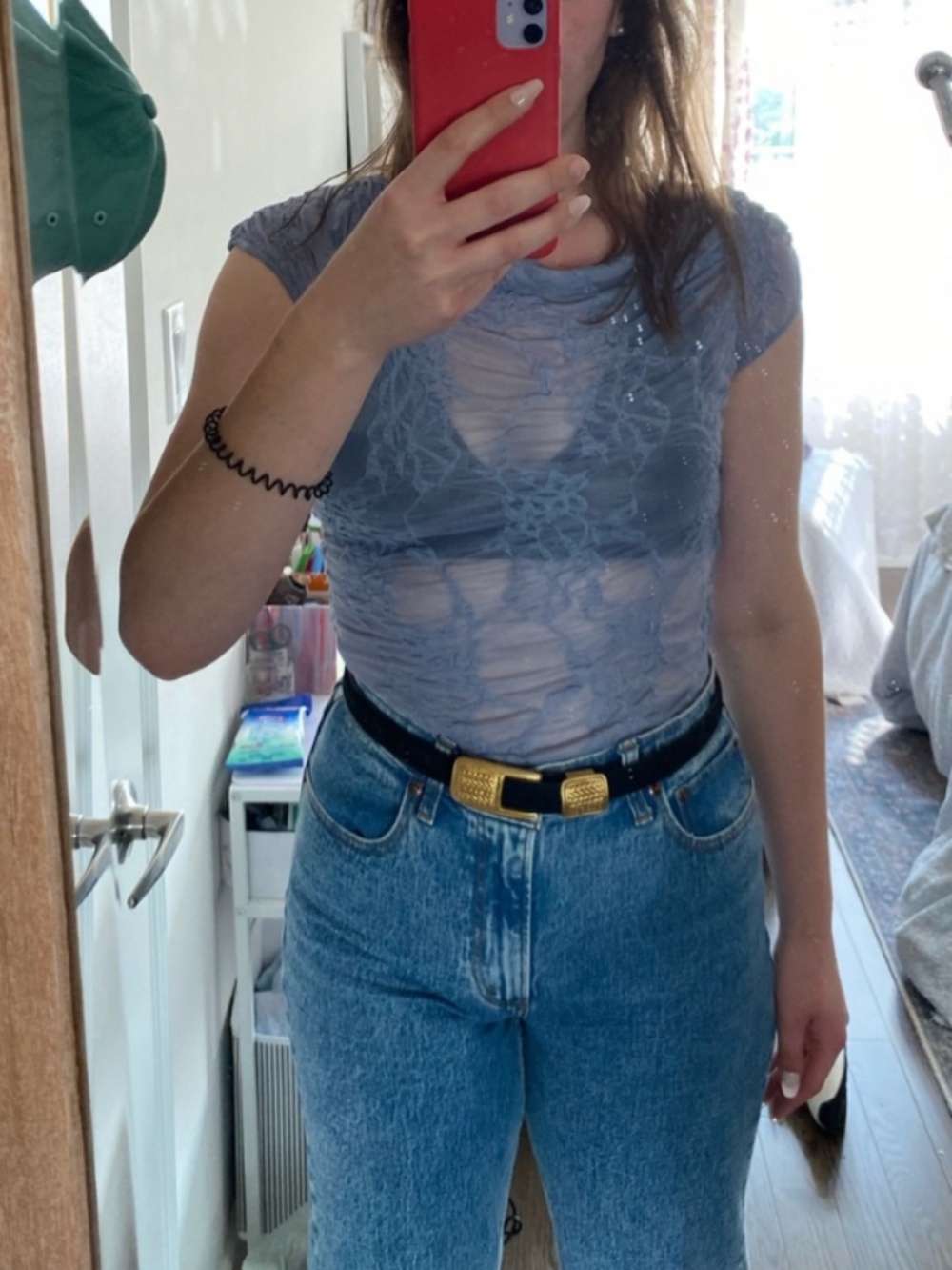 Sheer Asymmetic Overlay Top